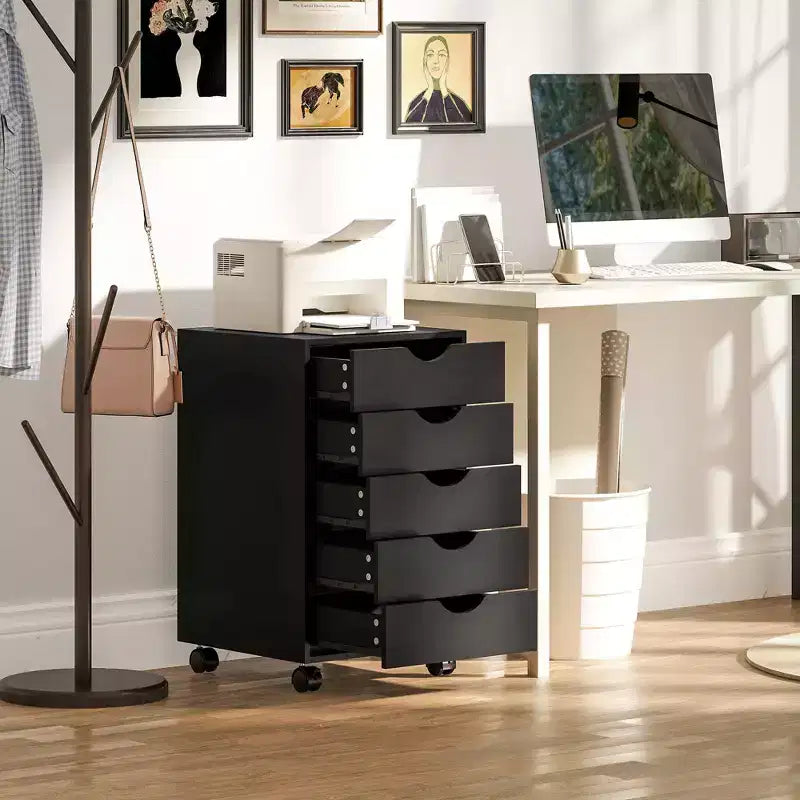HOMCOM Cassettiera da Ufficio a 5 Cassetti con Stile Moderno Minimalista Nordico e Ruote