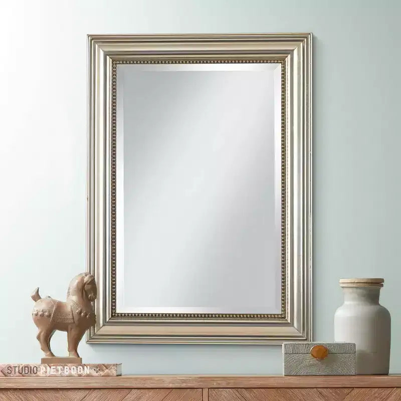 Specchio da parete rettangolare Uttermost Vanity Accent moderno smussato con cornice in legno finitura grigio foglia argento 26 3/4 di larghezza per bagno camera da letto