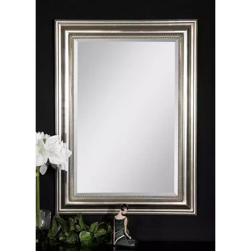 Specchio da parete rettangolare Uttermost Vanity Accent moderno smussato con cornice in legno finitura grigio foglia argento 26 3/4 di larghezza per bagno camera da letto