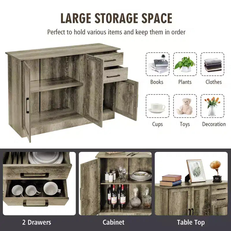 Costway Credenza con Cassetto Tavolino Consolle Mobile Buffet Grigio