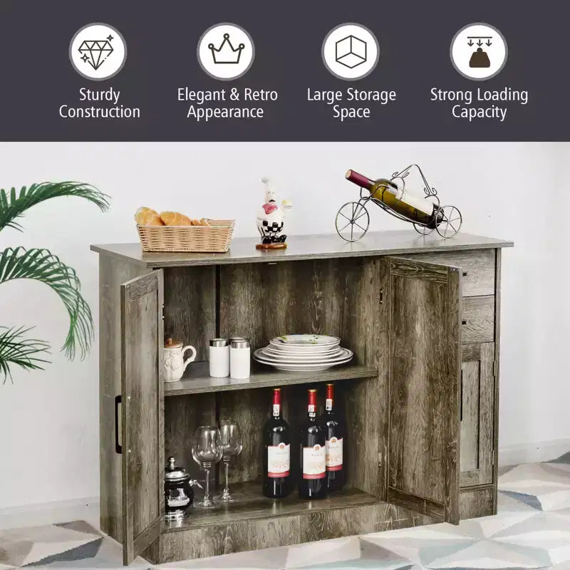 Costway Credenza con Cassetto Tavolino Consolle Mobile Buffet Grigio