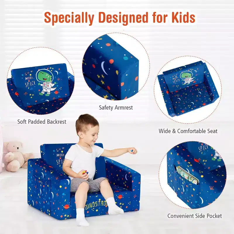 Divano Convertibile 2 in 1 per Bambini Costway, Poltrona Sdoppiabile, Lettino Divano Letto