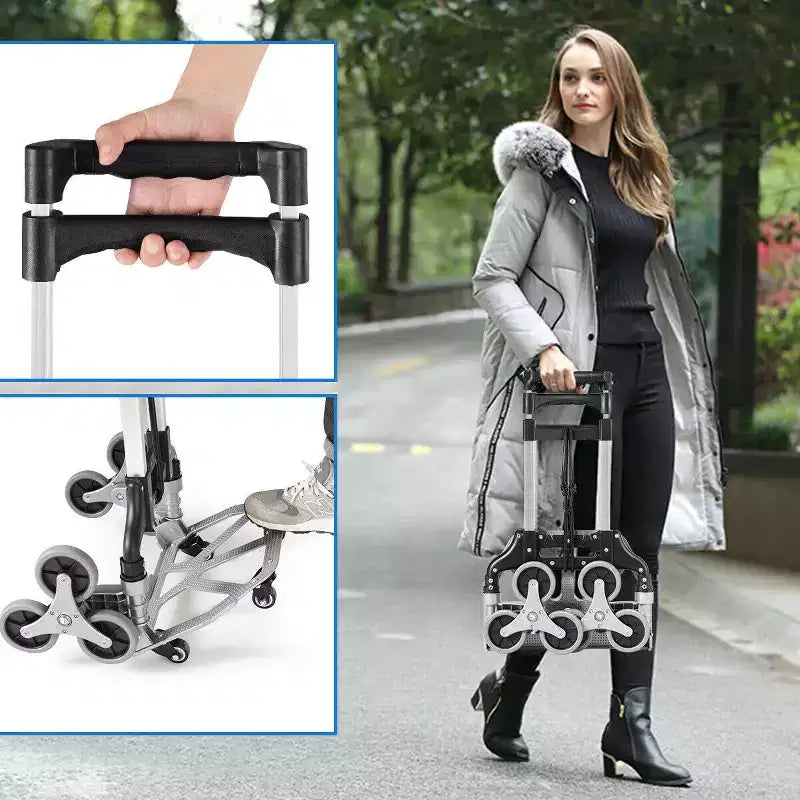 Carrello Pieghevole per Salire le Scale Costway, Carrello a Mano Portatile con Corda Elastica