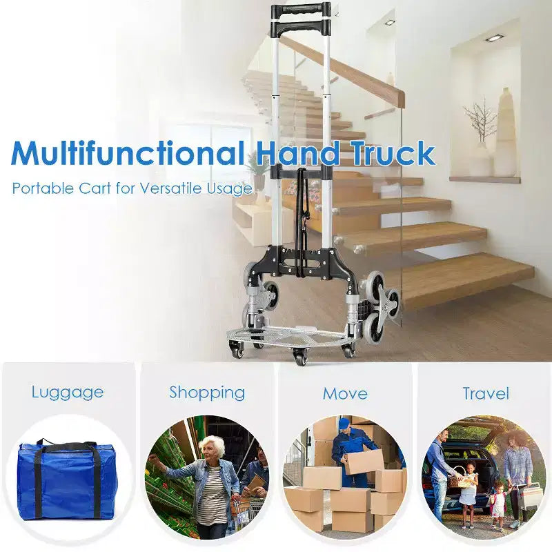 Carrello Pieghevole per Salire le Scale Costway, Carrello a Mano Portatile con Corda Elastica