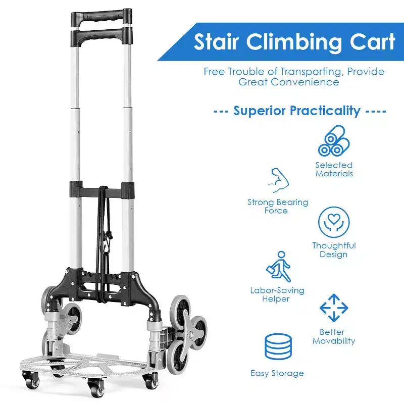 Carrello Pieghevole per Salire le Scale Costway, Carrello a Mano Portatile con Corda Elastica