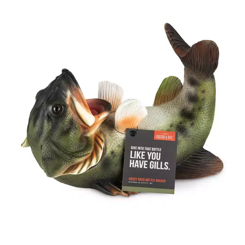 Portabottiglie di vino in poliresina "True Boozy Bass", Portabottiglie a forma di pesce giocoso, Portabottiglie a forma di animale, Decorazione per bar e cucina, Contiene 1 bottiglia di vino standard, Set da 1