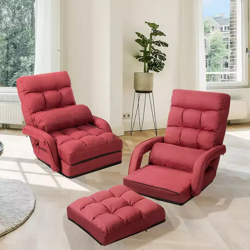 Poltrona Pieghevole da Terra Costway con Schienale Regolabile in 6 Posizioni e Cuscino Lombare Rosso/Grigio