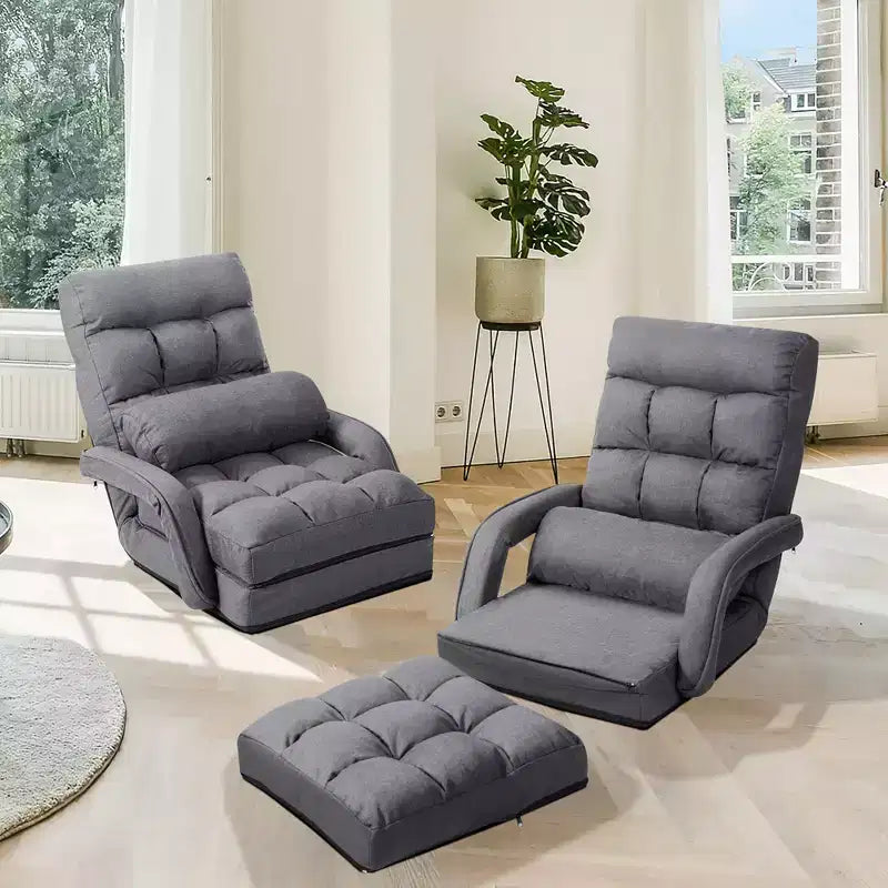 Poltrona Pieghevole da Terra Costway con Schienale Regolabile in 6 Posizioni e Cuscino Lombare Rosso/Grigio