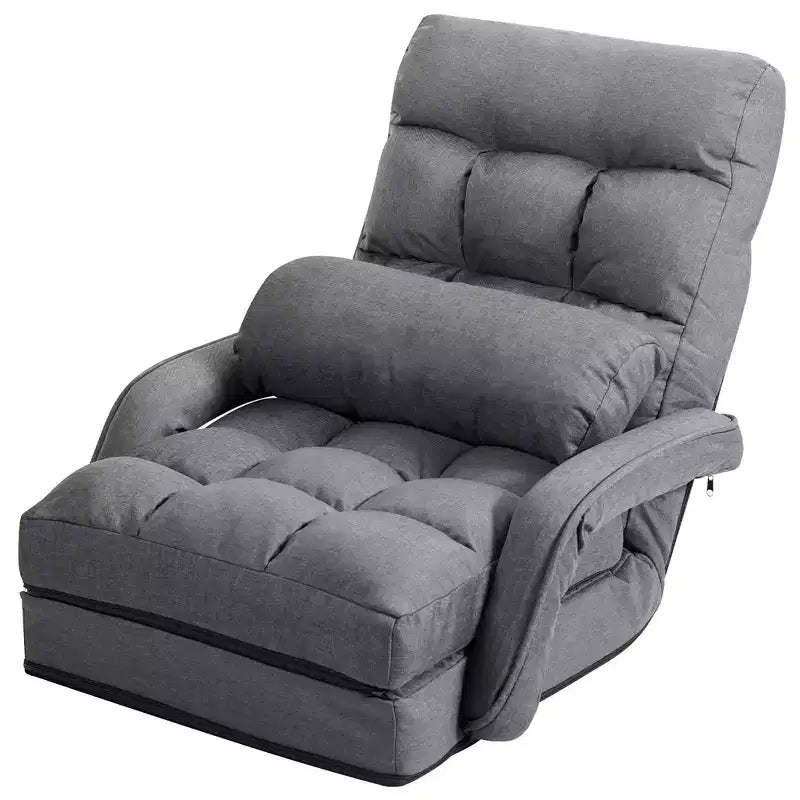 Costway Folding Floor Armchair w/ 6-position Adjustable Back & Lumbar Pillow Red\Grey