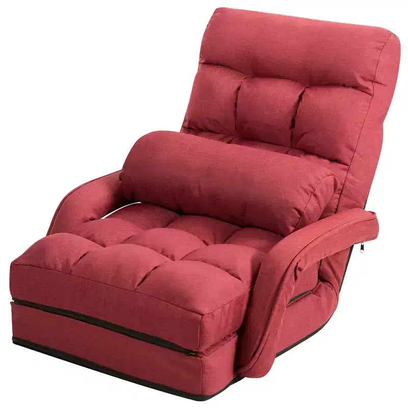 Poltrona Pieghevole da Terra Costway con Schienale Regolabile in 6 Posizioni e Cuscino Lombare Rosso/Grigio