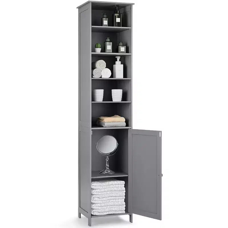 Costway Mobile Contenitore Alto da Bagno 72'' con Ripiani, Espositore Grigio/Bianco