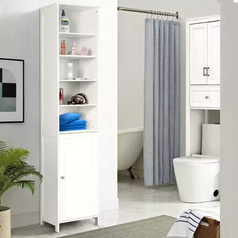 Costway Mobile Contenitore Alto da Bagno 72'' con Ripiani, Espositore Grigio/Bianco