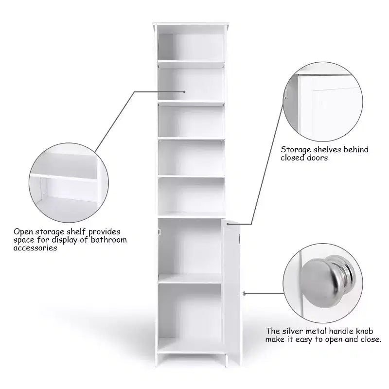 Costway Mobile Contenitore Alto da Bagno 72'' con Ripiani, Espositore Grigio/Bianco