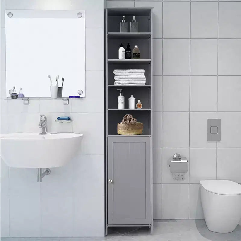 Costway Mobile Contenitore Alto da Bagno 72'' con Ripiani, Espositore Grigio/Bianco
