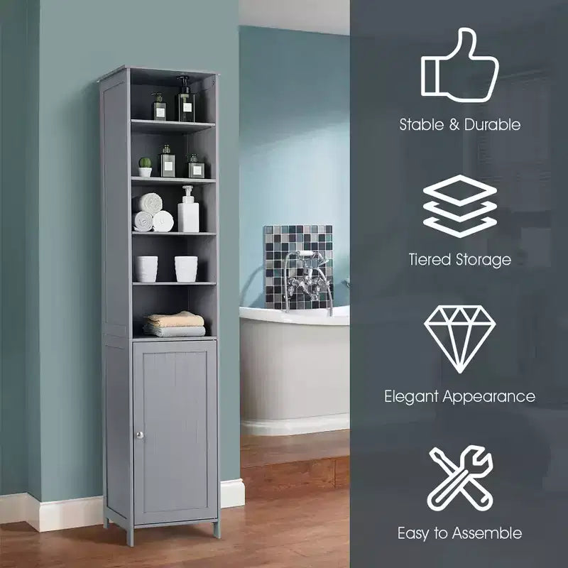 Costway Mobile Contenitore Alto da Bagno 72'' con Ripiani, Espositore Grigio/Bianco