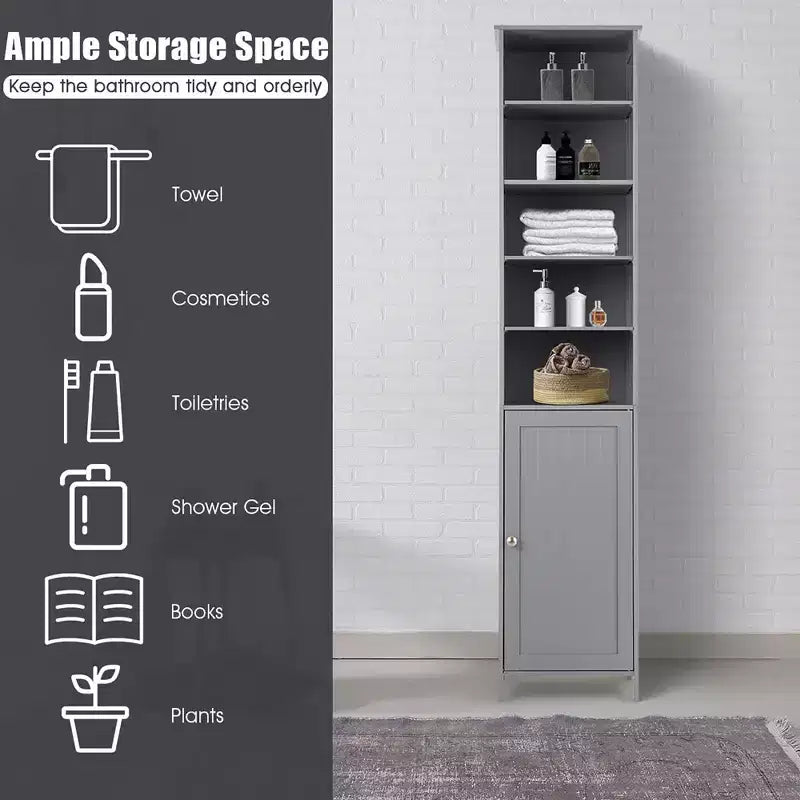 Costway Mobile Contenitore Alto da Bagno 72'' con Ripiani, Espositore Grigio/Bianco
