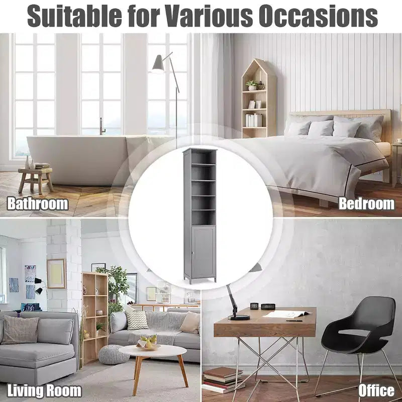 Costway Mobile Contenitore Alto da Bagno 72'' con Ripiani, Espositore Grigio/Bianco