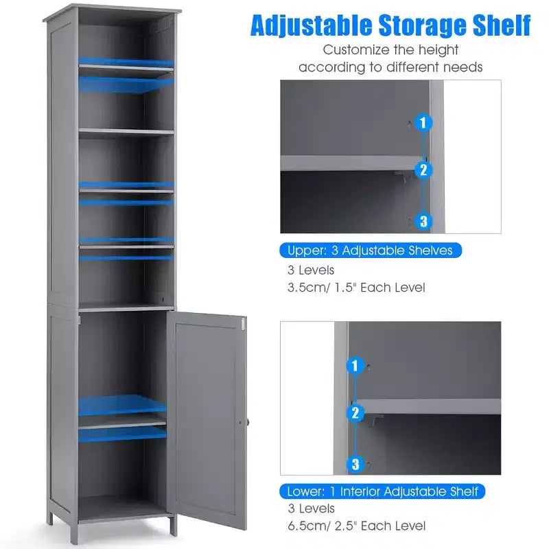 Costway Mobile Contenitore Alto da Bagno 72'' con Ripiani, Espositore Grigio/Bianco