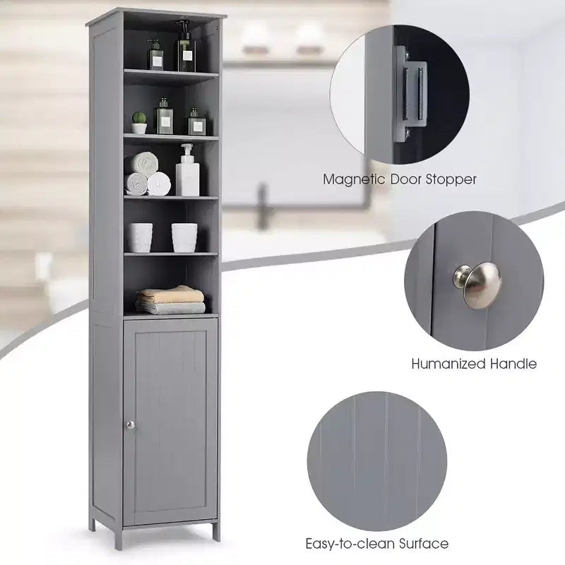 Costway Mobile Contenitore Alto da Bagno 72'' con Ripiani, Espositore Grigio/Bianco