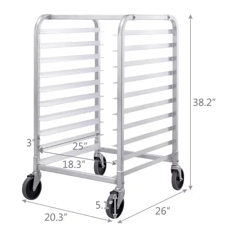 Costway Carrello Porta Teglie da Forno in Alluminio a 10 Ripiani Argento per Cucina Commerciale con Ruote