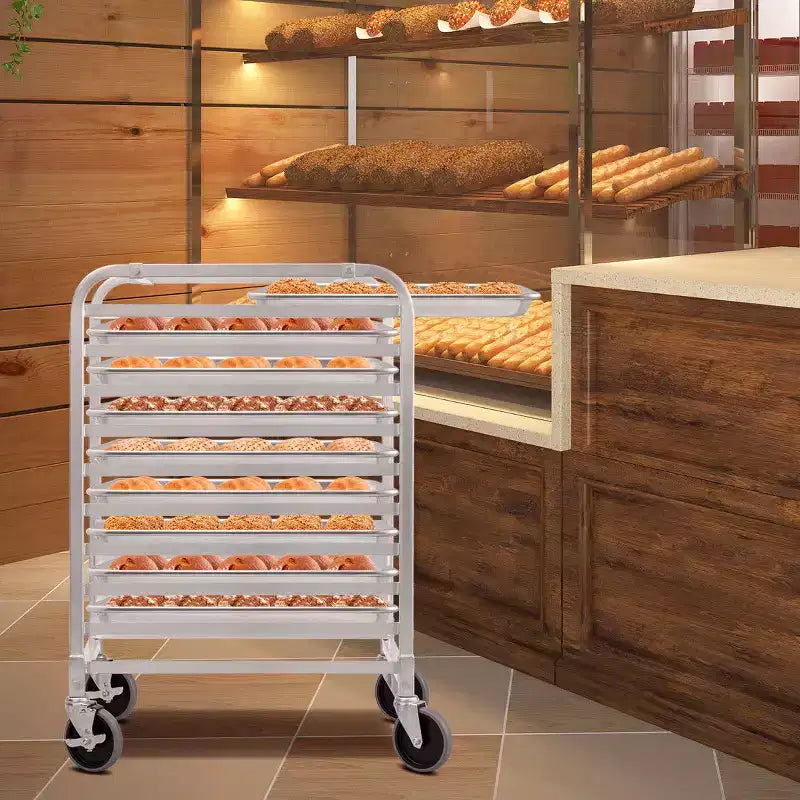 Costway Carrello Porta Teglie da Forno in Alluminio a 10 Ripiani Argento per Cucina Commerciale con Ruote