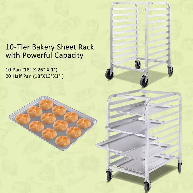 Costway Carrello Porta Teglie da Forno in Alluminio a 10 Ripiani Argento per Cucina Commerciale con Ruote