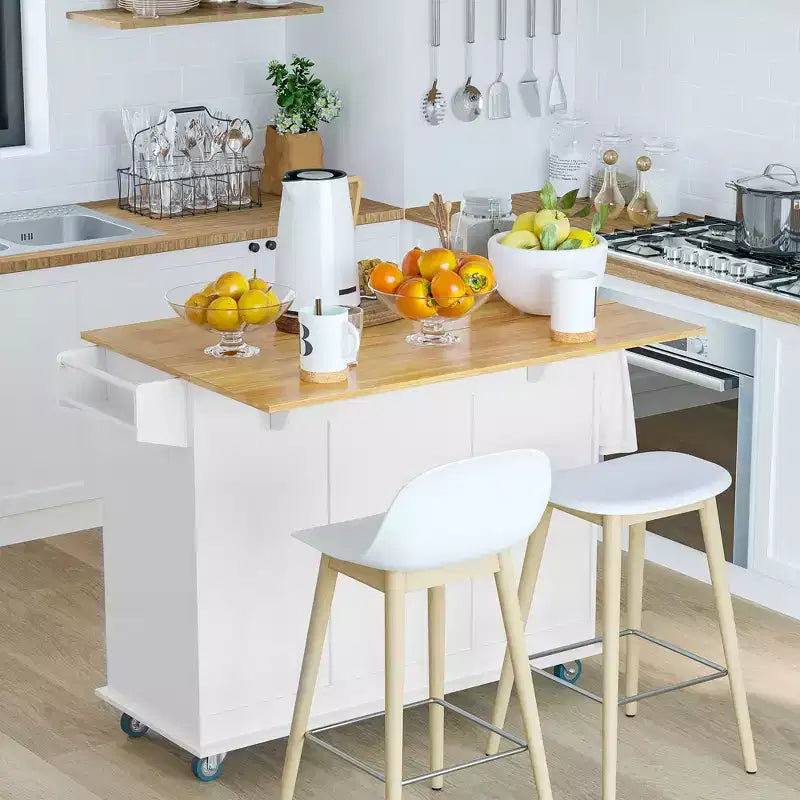 HOMCOM Carrello Cucina Salvaspazio con Ruote e Ribalta, Portaspezie, 3 Cassetti e Armadietto a 2 Ante