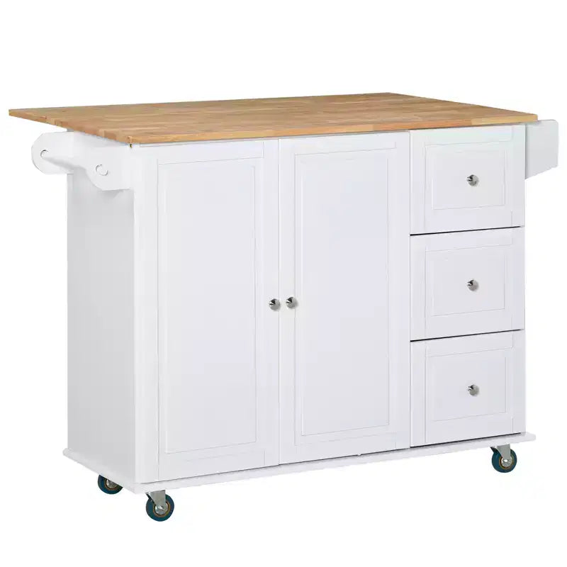 HOMCOM Carrello Cucina Salvaspazio con Ruote e Ribalta, Portaspezie, 3 Cassetti e Armadietto a 2 Ante