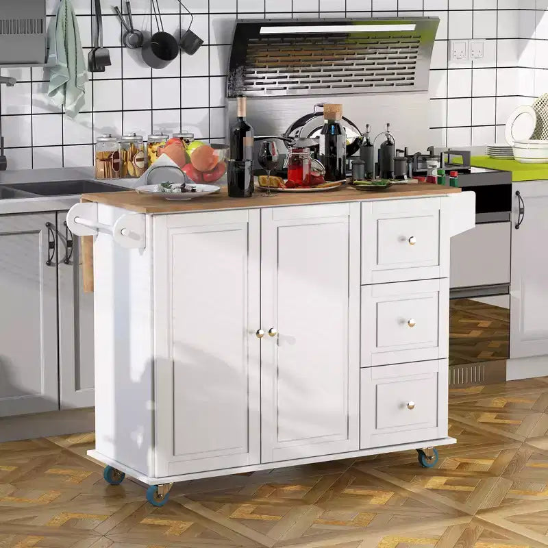 HOMCOM Carrello Cucina Salvaspazio con Ruote e Ribalta, Portaspezie, 3 Cassetti e Armadietto a 2 Ante