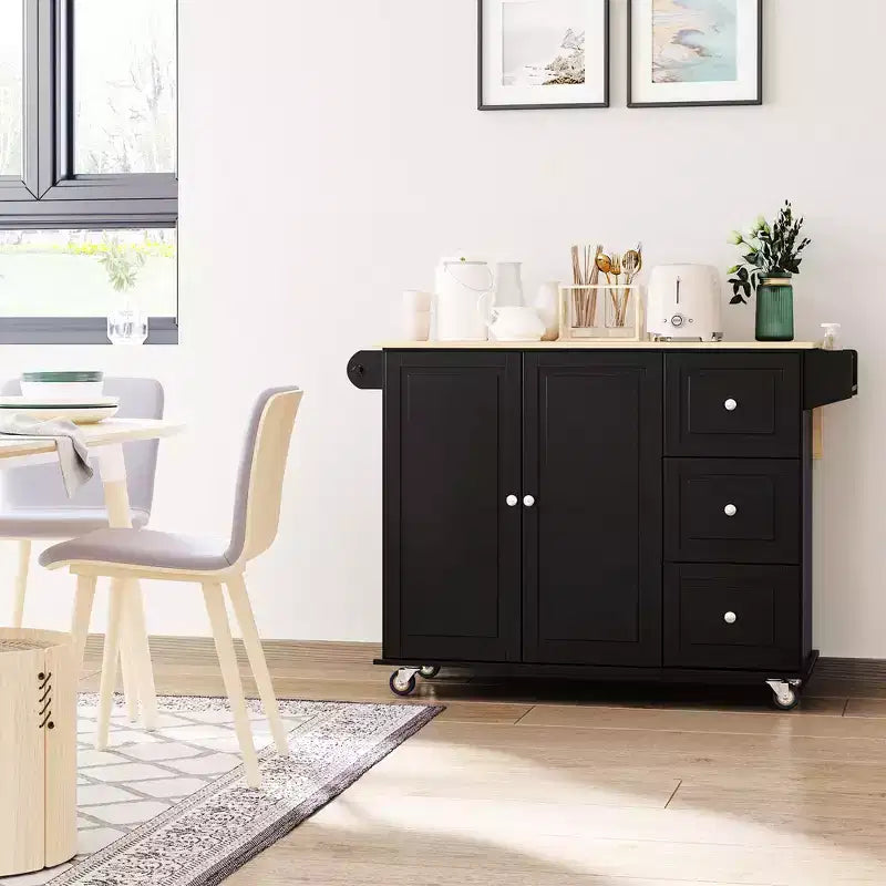 HOMCOM Carrello Cucina Salvaspazio con Ruote e Ribalta, Portaspezie, 3 Cassetti e Armadietto a 2 Ante