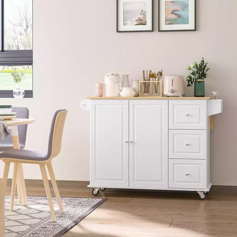 HOMCOM Carrello Cucina Salvaspazio con Ruote e Ribalta, Portaspezie, 3 Cassetti e Armadietto a 2 Ante
