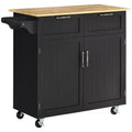HOMCOM 41 Modern Rolling Kitchen Island on Wheels, Utility Cart Storage Trolley with Rubberwood Top & Drawers