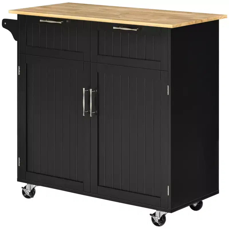 HOMCOM 41" Carrello da Cucina Moderno su Ruote, Carrello da Servizio con Piano in Legno di Gomma e Cassetti