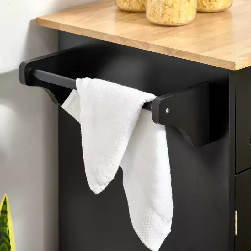 HOMCOM 41" Carrello da Cucina Moderno su Ruote, Carrello da Servizio con Piano in Legno di Gomma e Cassetti