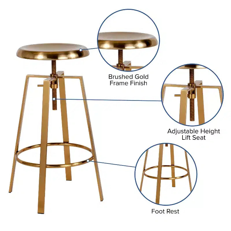 Sgabello da bar in stile industriale Merrick Lane con sedile girevole regolabile in altezza