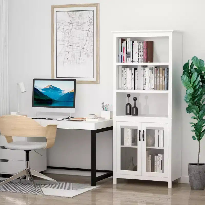 HOMCOM Credenza Libreria 71 con Ripiani Regolabili e Ante in Vetro per Ufficio, Cucina, Salotto