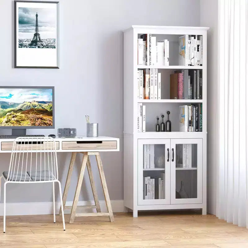 HOMCOM Credenza Libreria 71 con Ripiani Regolabili e Ante in Vetro per Ufficio, Cucina, Salotto