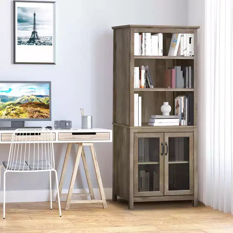 HOMCOM Credenza Libreria 71 con Ripiani Regolabili e Ante in Vetro per Ufficio, Cucina, Salotto