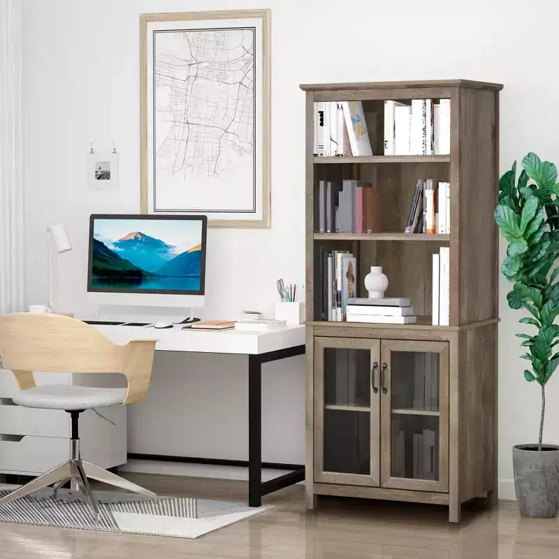 HOMCOM Credenza Libreria 71 con Ripiani Regolabili e Ante in Vetro per Ufficio, Cucina, Salotto