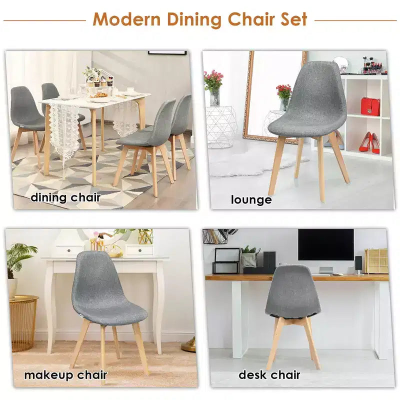 Costway Set di 4 Sedie Laterali Moderne da Pranzo con Gambe in Legno Mobili per la Casa Grigie