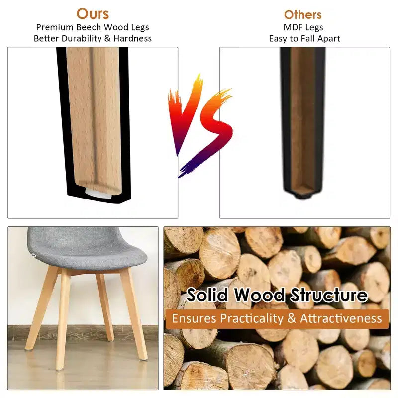 Costway Set di 4 Sedie Laterali Moderne da Pranzo con Gambe in Legno Mobili per la Casa Grigie