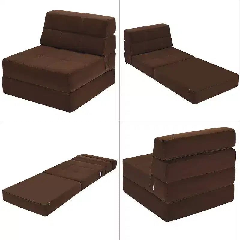 Costway Sedia Tri-Fold Pieghevole Sdraio Lettino Convertibile Divano Letto Dormitorio Marrone