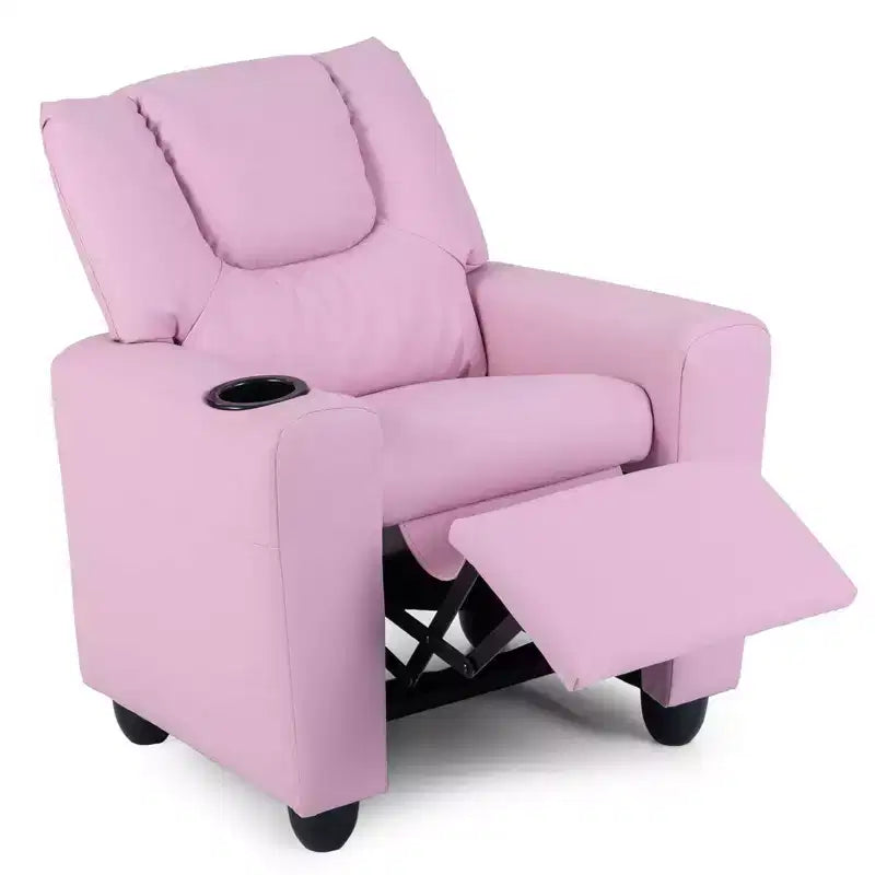 Costway Poltrona Reclinabile per Bambini Divano Seggiolino con Portabicchieri Rosa