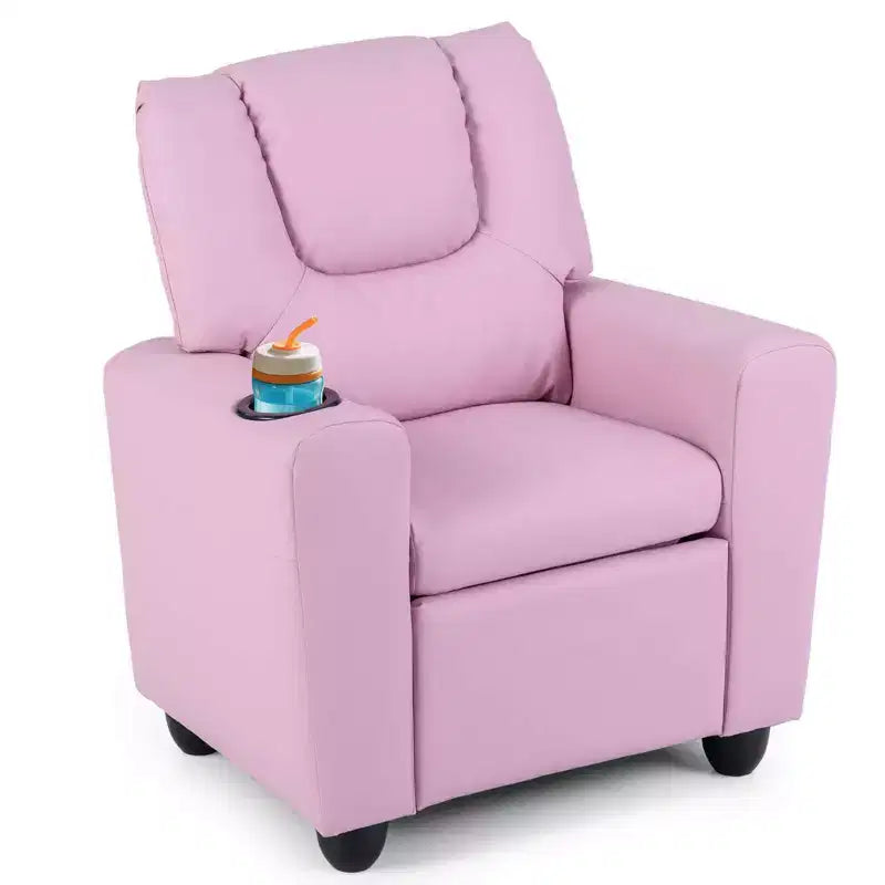 Costway Poltrona Reclinabile per Bambini Divano Seggiolino con Portabicchieri Rosa