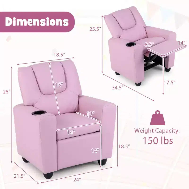 Costway Poltrona Reclinabile per Bambini Divano Seggiolino con Portabicchieri Rosa