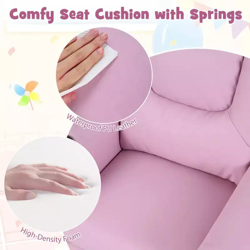 Costway Poltrona Reclinabile per Bambini Divano Seggiolino con Portabicchieri Rosa