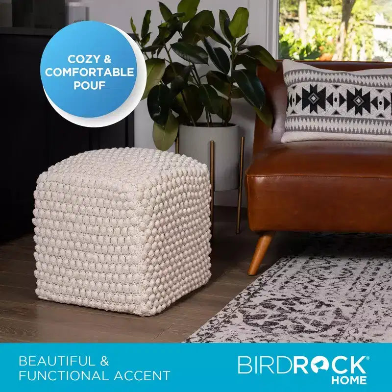 BIRDROCK HOME Pouf Poggiapiedi Ottomano Bud - Naturale