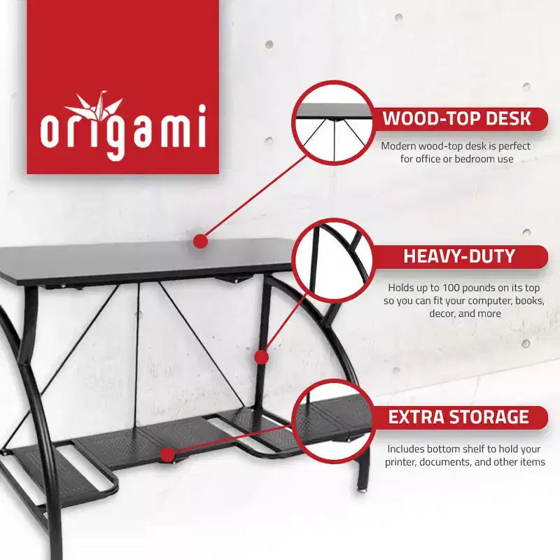Tavolo Scrivania Pieghevole Multiuso in Legno Origami per Computer da Ufficio, Nero