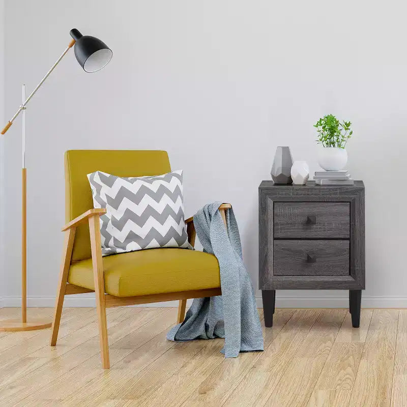 Comodino Costway con 2 cassetti, multifunzionale, in stile retrò, grigio, completamente assemblato