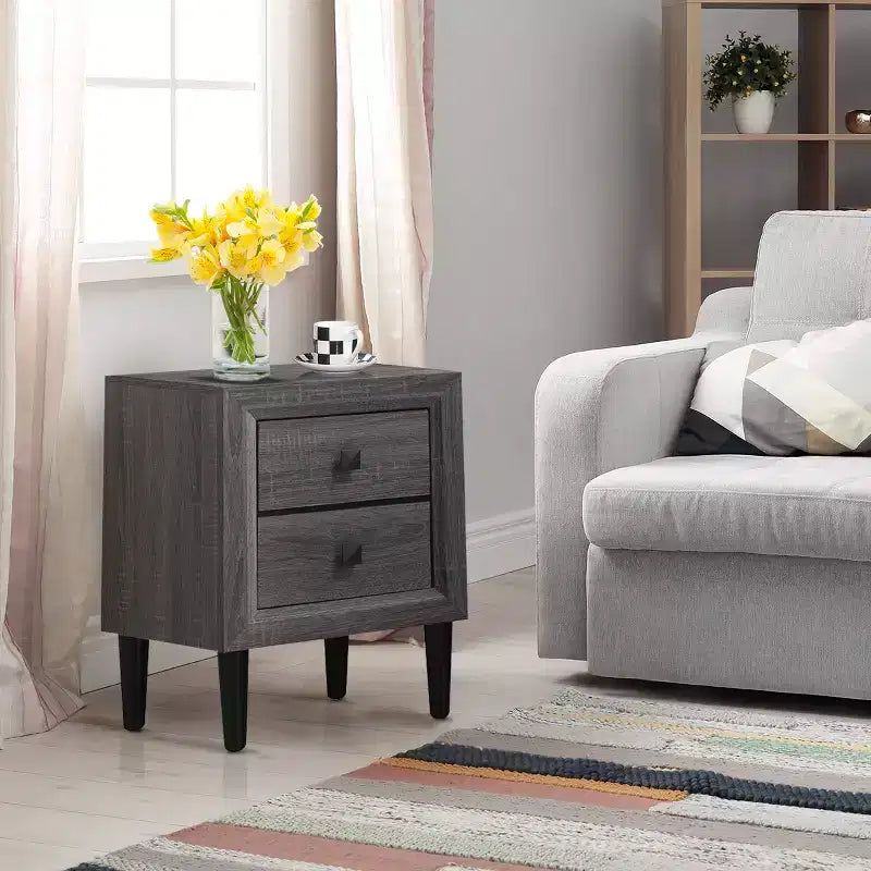 Comodino Costway con 2 cassetti, multifunzionale, in stile retrò, grigio, completamente assemblato